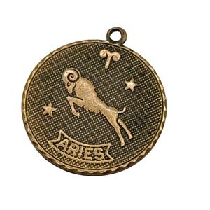 Vintage Aries Charm Zodiac Astrology Pendant Celestial Brass /‎ Copper Color